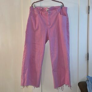 Pink Cutoff Wide Leg Jeans